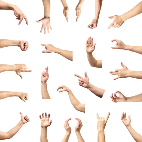 Male hand gesture and sign collection isolated over white backgr — Stock Photo, Image