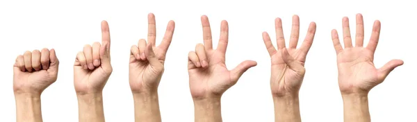 Manliga händer räkna från noll till fem isolerade — Stockfoto