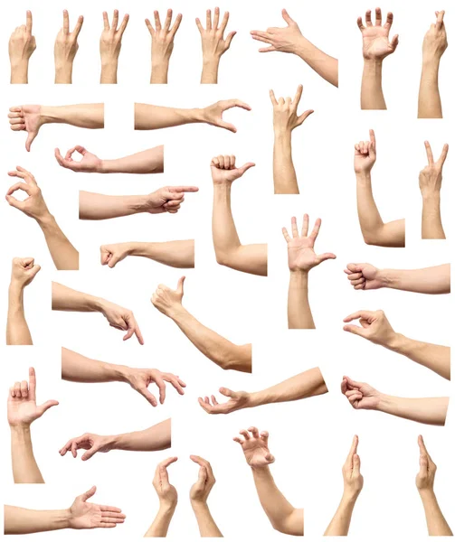 Erkek el jest ve işareti koleksiyon üzerinde beyaz backgr izole