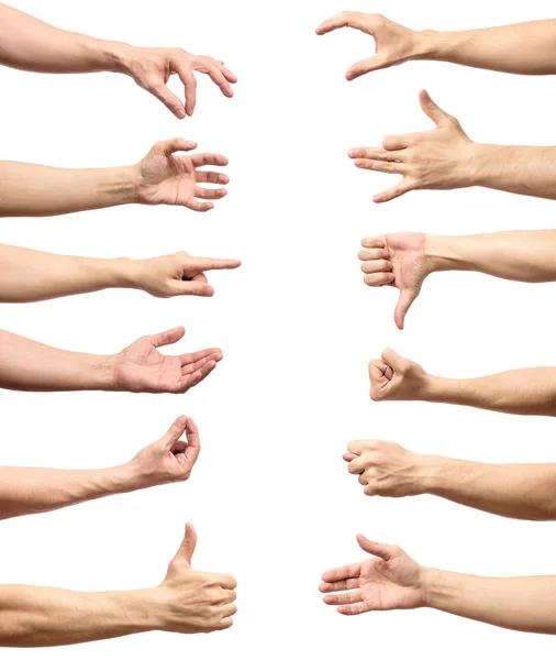 Mannenhand gebaar en teken collectie geïsoleerd over witte backgr — Stockfoto