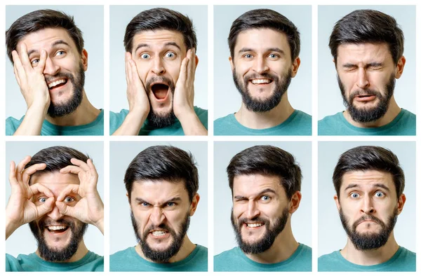 Set of young man's portraits with different emotions Royalty Free Stock Photos