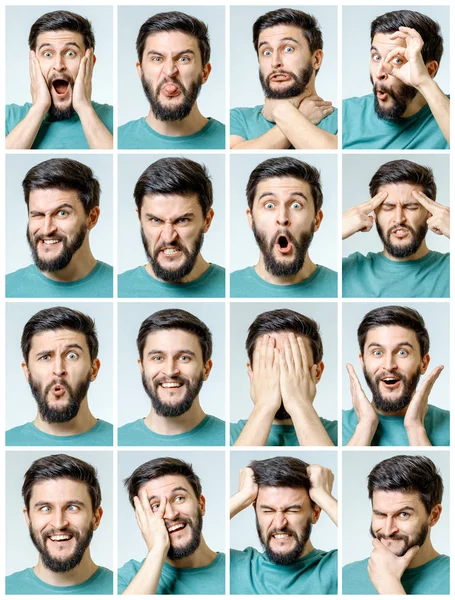 Set of young man's portraits with different emotions Stock Image