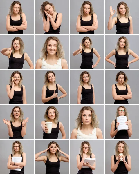 Collage de hermosa chica con diferentes expresiones — Foto de Stock