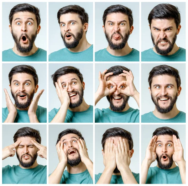 Set of young man's portraits with different emotions Royalty Free Stock Images
