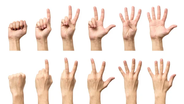 Mãos masculinas contando de zero a cinco isolados — Fotografia de Stock
