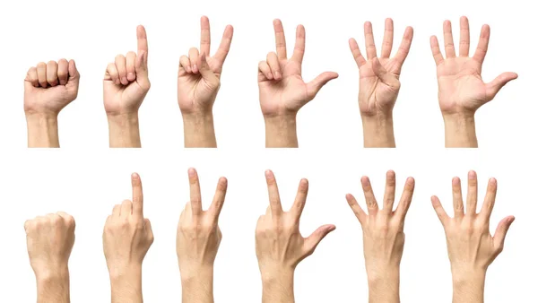 Male hands counting from zero to five isolated — Stock Photo, Image