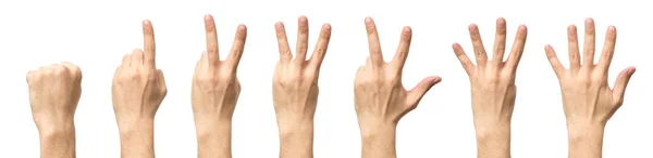Αρσενικό χέρια μετρώντας από μηδέν έως πέντε απομονωμένες — Φωτογραφία Αρχείου