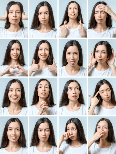 Collage of beautiful girl with different facial expressions — Stock Photo, Image