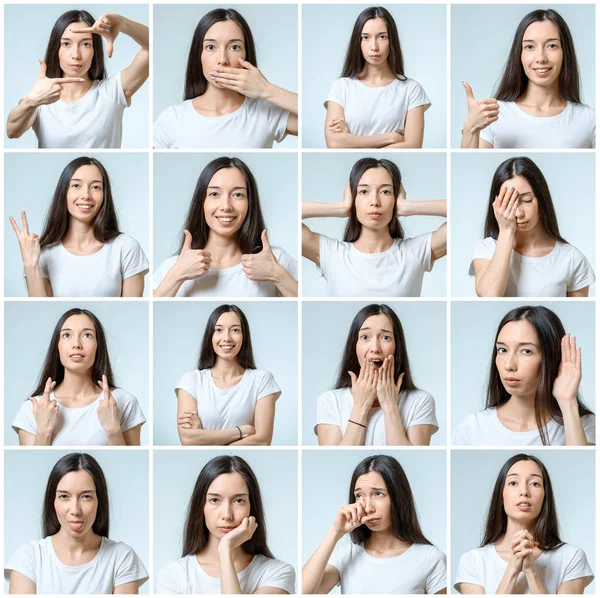 Güzel kızın farklı yüz ifadeleri ile kolaj