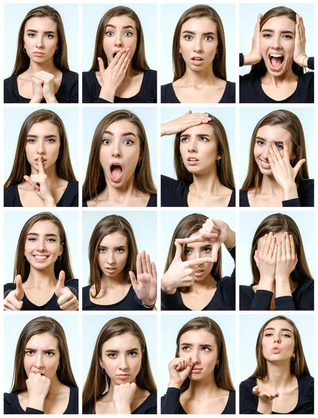 Collage of beautiful girl with different facial expressions Royalty Free Stock Photos