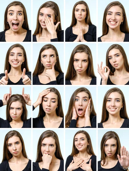 Collage of beautiful girl with different facial expressions Stock Image