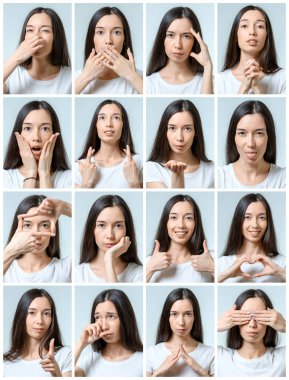 Güzel kızın farklı yüz ifadeleri ile kolaj