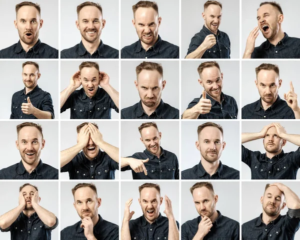 Serie di ritratti di giovane uomo con emozioni diverse — Foto Stock