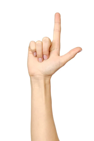 Female hand hand pointing up — Stock Photo, Image