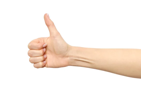여성 손 엄지손가락 기호를 보여주는의 근접 촬영 — 스톡 사진