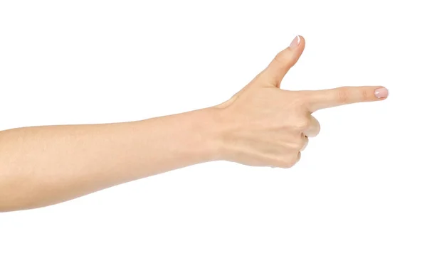Vrouw hand wijzen geïsoleerd — Stockfoto