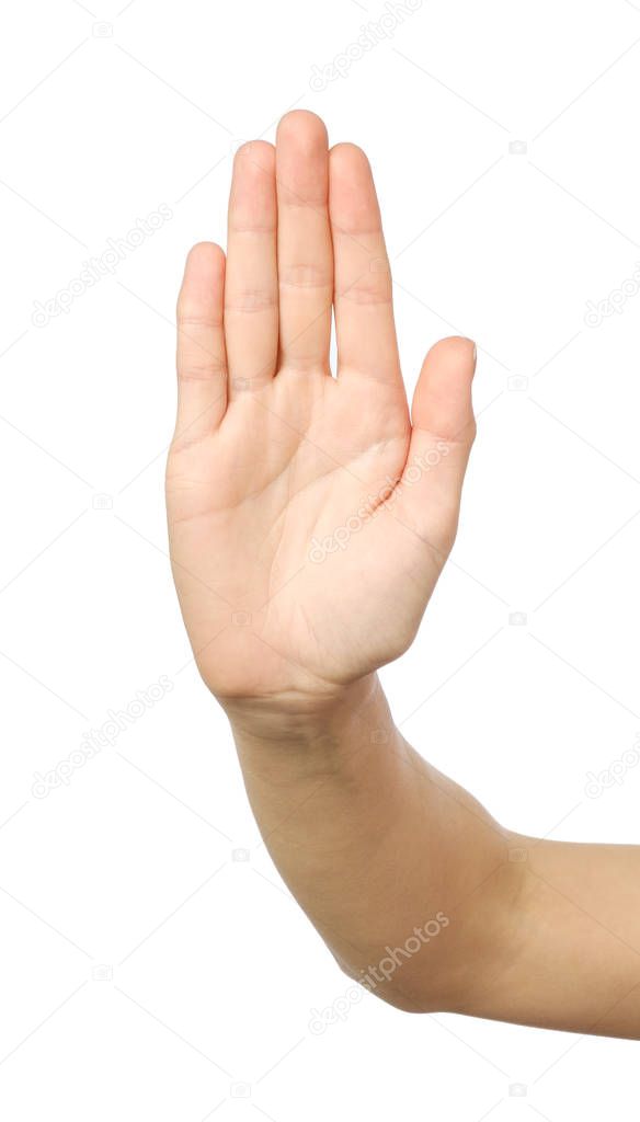 Woman's hand with stop gesture