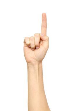 Beyaz kadının el işaret, dokunaklı, tuşuna basarak veya sayma