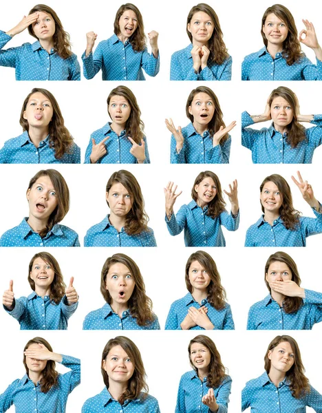 Güzel kızın farklı yüz ifadeleri ile kolaj