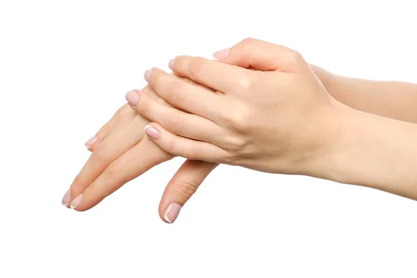 Sensuales manos femeninas frotándose entre sí — Foto de Stock