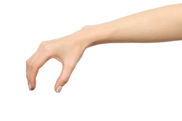 A mão da mulher agarrando ou medindo algo — Fotografia de Stock