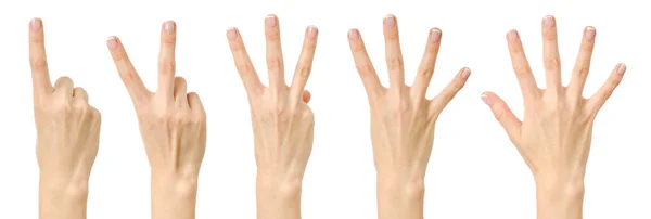 Liczenie ręka z francuski manicure na białym tle — Zdjęcie stockowe