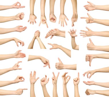 Birden çok kadının el hareketleri üzerinde beyaz izole