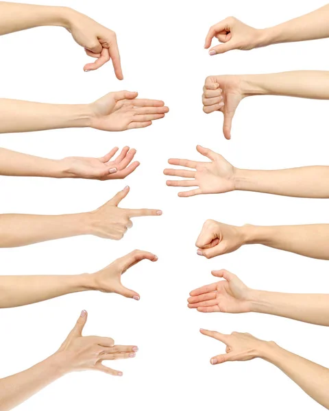 Mani gesti femminili e raccolta segni isolati — Foto Stock