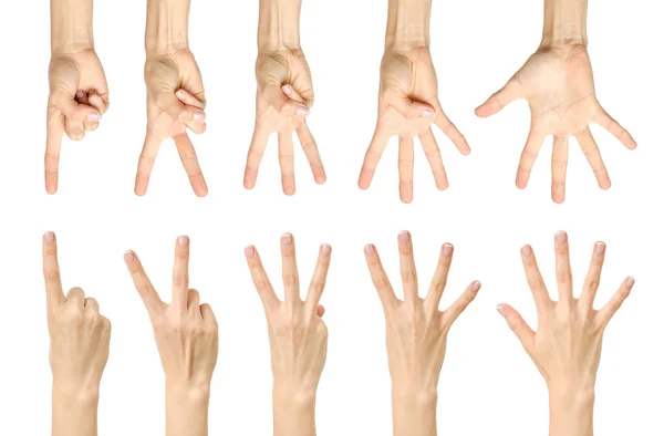 Conjunto de contagem feminina sinal de mão isolado — Fotografia de Stock