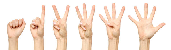 Set of counting female hand sign isolated