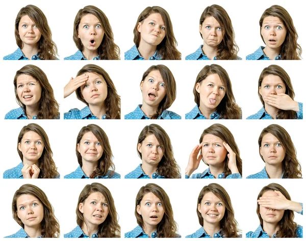 Collage de hermosa chica con diferentes expresiones faciales — Foto de Stock