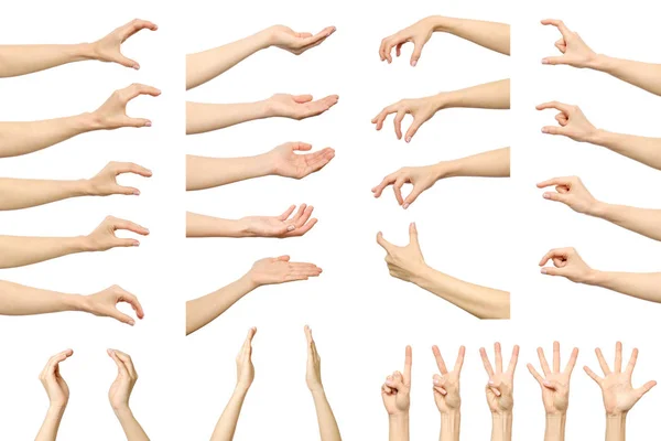 Set of woman's hand measuring invisible items — Stock Photo, Image