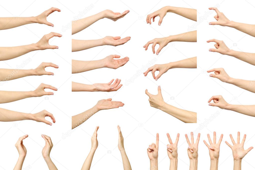 Set of woman's hand measuring invisible items