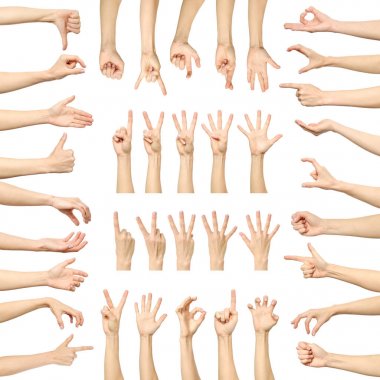 Birden çok kadının el hareketleri üzerinde beyaz izole