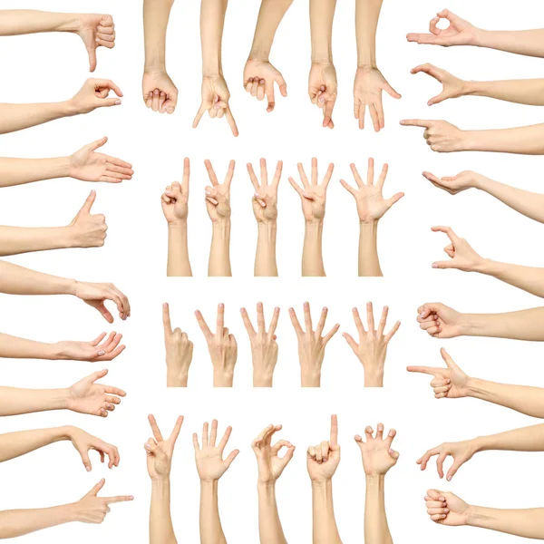 Birden çok kadının el hareketleri üzerinde beyaz izole