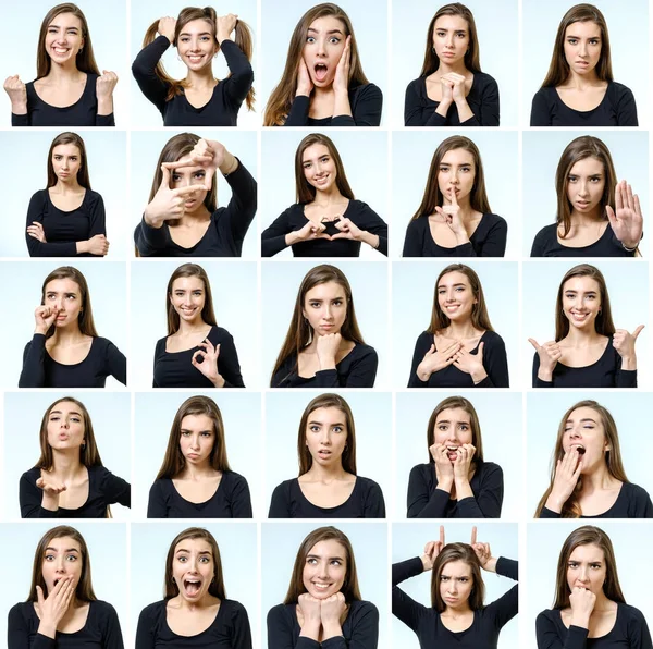Güzel kızın farklı yüz ifadeleri ile kolaj