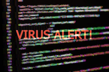 Virüs uyarısı ile program kodu. Aksaklık etkisi eklendi