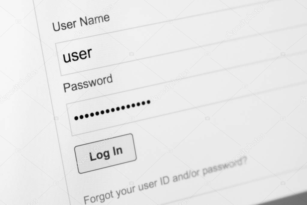 Login and password fields on screen