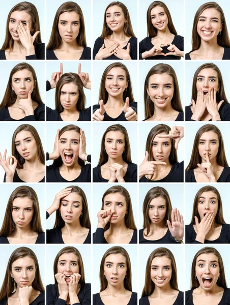 Collage of beautiful girl with different facial expressions Stock Photo