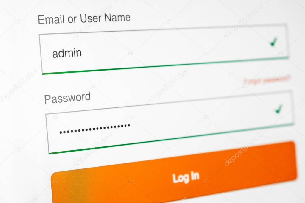 Login and password fields on screen