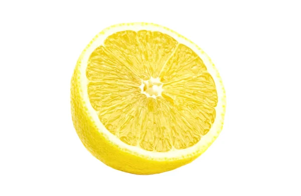 Textured ripe slice of lemon citrus fruit isolated — Stock Photo, Image