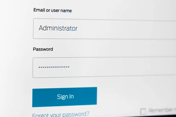 Ruas log masuk dan sandi pada layar — Stok Foto