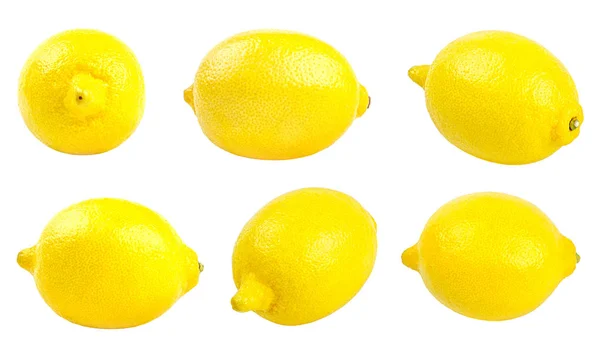 Συλλογή από φρέσκα κίτρινα λεμόνια που απομονώνονται σε λευκό — Φωτογραφία Αρχείου