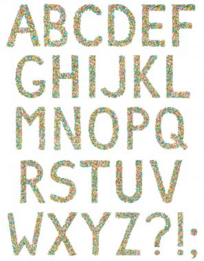 İngiliz alfabesinde geçerli olan harfleri ve sembolleri küçük şeker yapılan