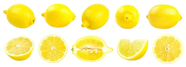 흰색 절연 신선한 노란색 레몬의 컬렉션 — 스톡 사진
