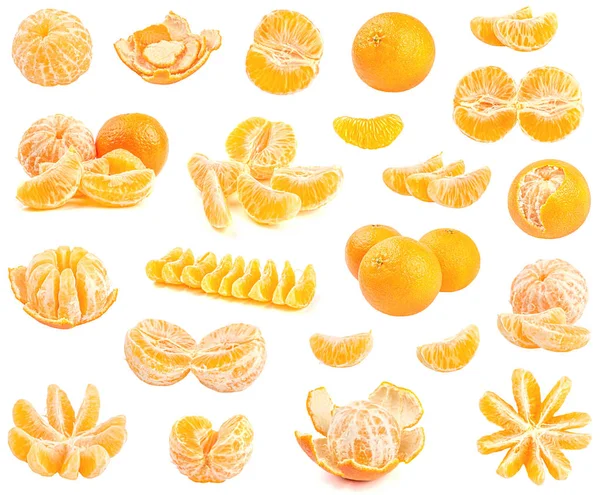 Coleta de mandarinas frescas isoladas em branco — Fotografia de Stock