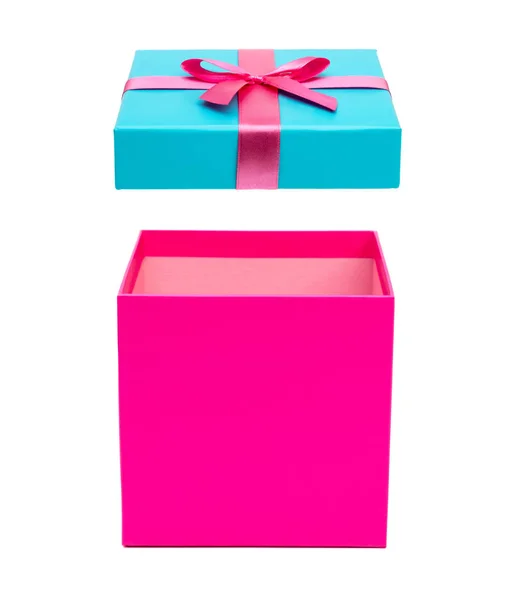 孤立的蝴蝶结粉红色打开礼品盒 — 图库照片