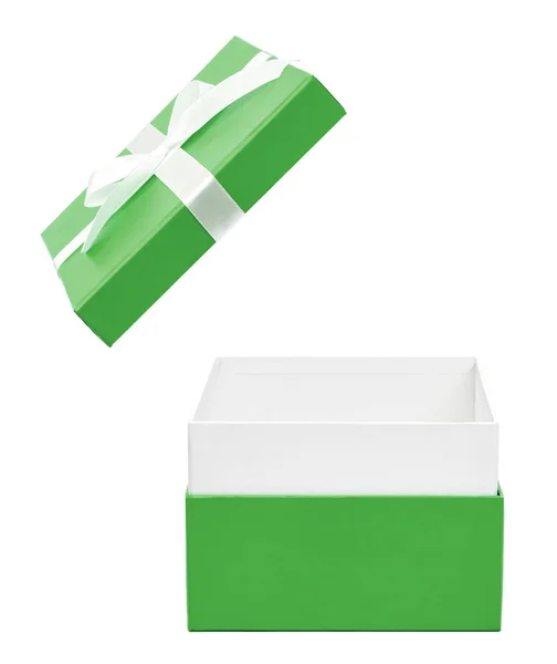 绿色打开礼品盒, 白色弓隔离 — 图库照片