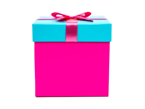 Pink box with a gift and bow isolated on white — Stock Photo, Image