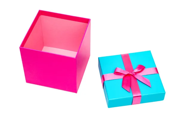Pink gift box with ribbon isolated on white background — Stock Photo, Image